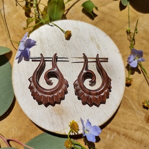 Tribal Earrings, Wooden Spiral Earrings