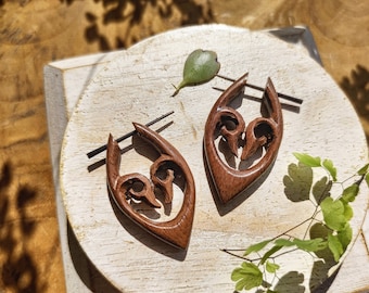 Wooden Hoop Earrings, Wood Tribal Earring, Hand Carved Organic Jewellery