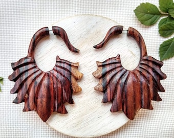 Wooden Earrings, Hand Carved Lotus Earrings