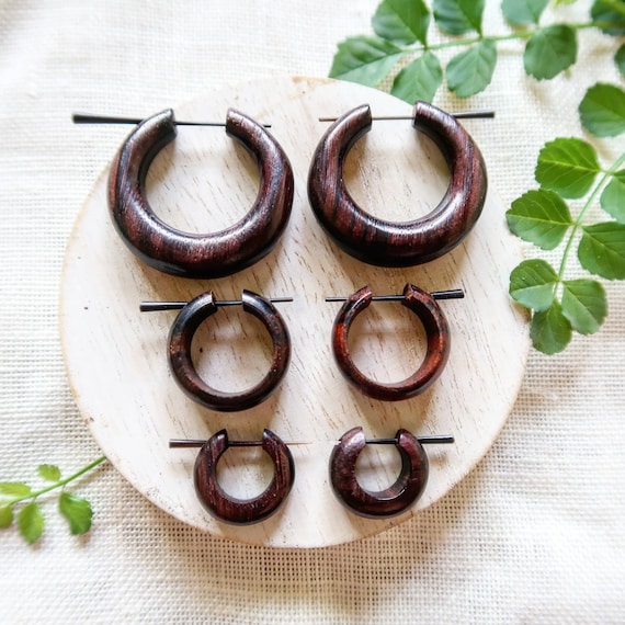Wooden Hoop Earrings Brown Wood Earrings Hand Carved Organic