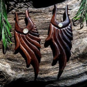 Wooden Tribal Earrings, Hand Carved, Wood Earrings,