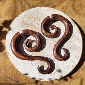 Spiral Wooden Earrings, Tribal  Wood Earring, Hand Carved