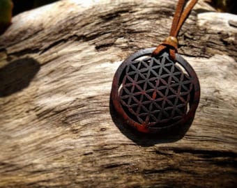 Wood Necklace, Flower of Life Wooden Necklace