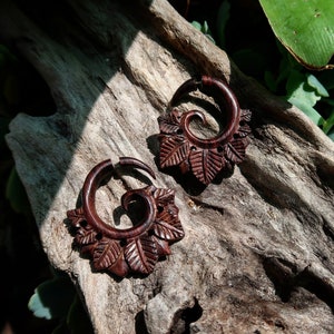 Wood Tribal Earrings,  Hand Carved Fake Gauge Earring