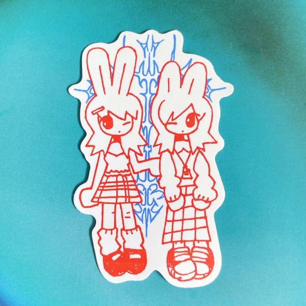 bunnygirl catgirl Sticker - roter und blauer Chibi Anime Sticker