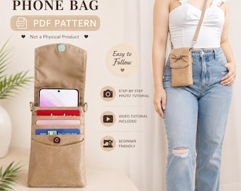 Minimalist Phone Bag PDF Sewing Pattern | Crossbody, Lanyard, Wristlet Options (Digital Download)