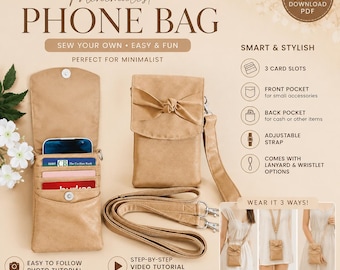 Minimalistische Handytasche PDF Schnittmuster | Optionen für Crossbody, Lanyard, Armband (digitaler Download)