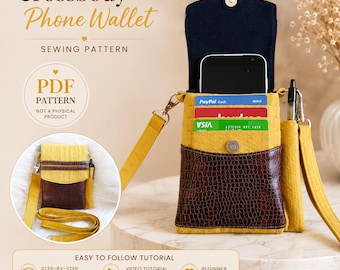 Handytasche zum Umhängen, PDF Schnittmuster, digitaler Download, Schlüsselband & Wristlet Geldbörse