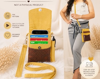 Patron PDF universel de sacoche pour téléphone à bandoulière, avec dragonne et cordonpdf #pdfpattern