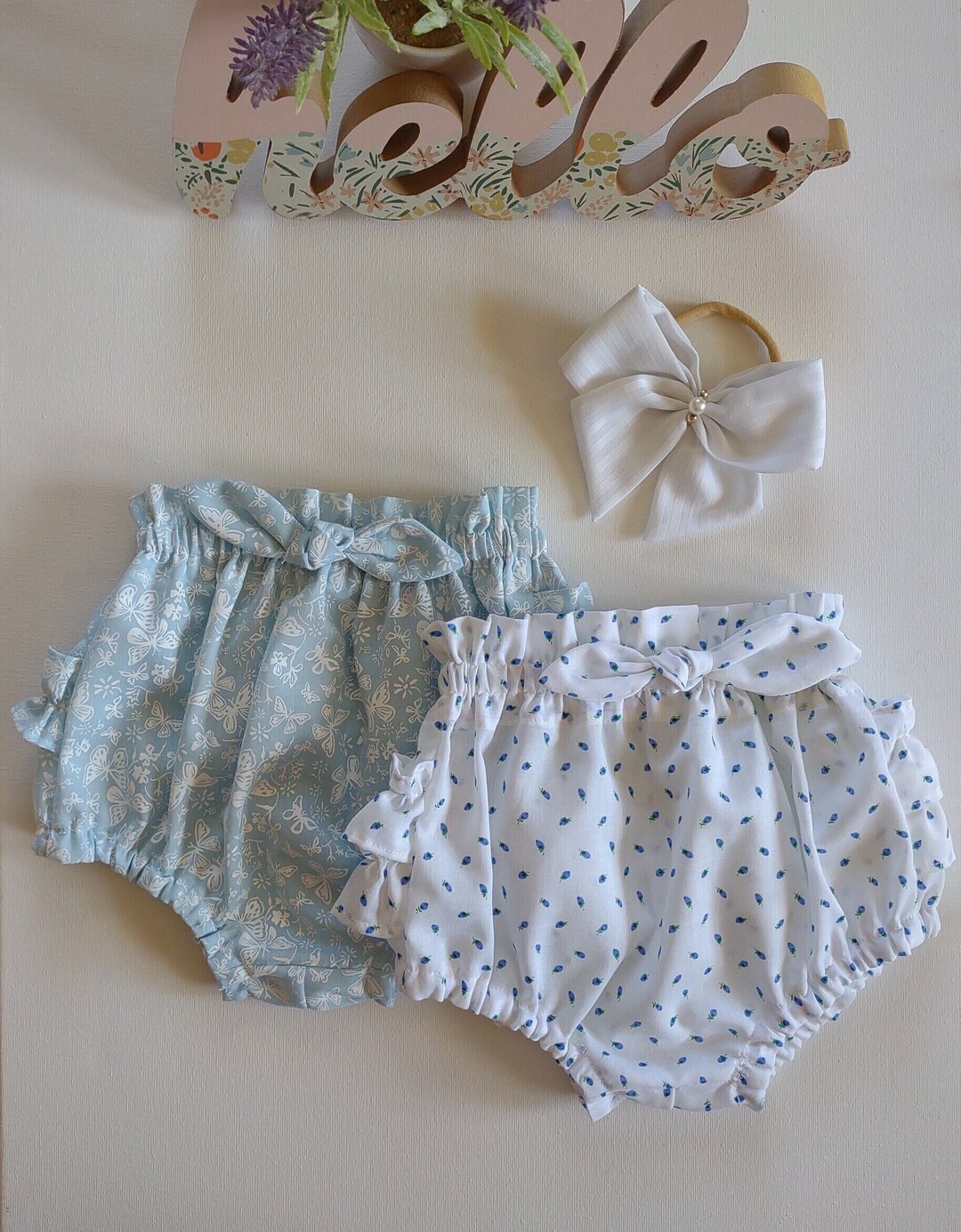 Handmade Ruffle Bloomers With Bow: Baby Girl Cotton Set - Etsy