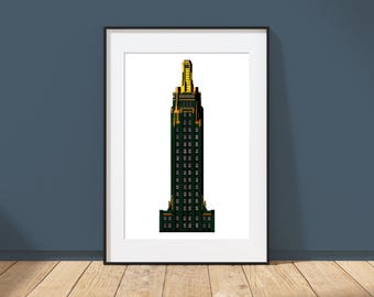 Carbide and Carbon Building - Chicago, Illinois - Art Deco Tower Drawing, Architecture Art Print