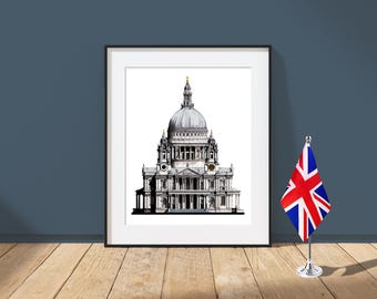 St. Paul's Cathedral Print | London Wall Art | Architecture Sketch | England Line Art | Travel Decor Gift