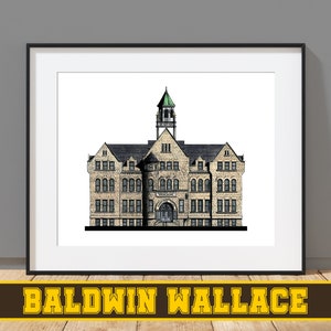 Baldwin Wallace University, Marting Hall - Berea, Ohio - Architecture Art Print - BW Yellow Jackets