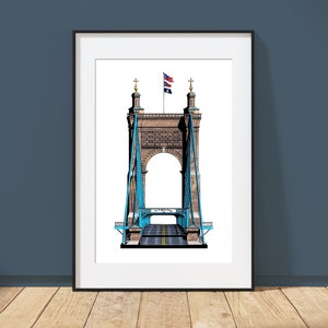 Roebling Suspension Bridge - Cincinnati, Ohio - Architecture Art Print