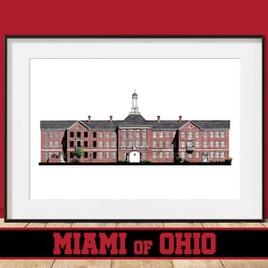 Universidad de Miami, Upham Hall - Oxford, Ohio - Impresión de arte arquitectónico - Miami RedHawks