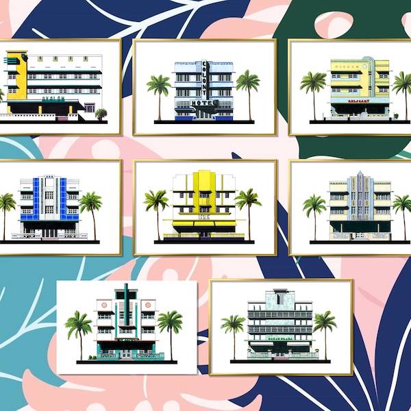Art Deco Miami Beach Hotels - CHOOSE YOUR OWN Print Sets - South Beach Architecture Art Prints