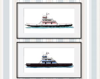 NCDOT Ferries "Ocracoke" and "Chicamacomico" - Outer Banks, North Carolina - Architecture Art Print - Hatteras-Ocracoke Ferry