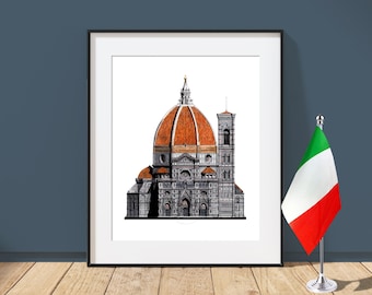 Florence Cathedral Drawing - Florence, Italy - Architecture Art Print - il Duomo/Santa Maria del Fiore