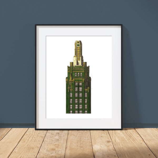 Carbide and Carbon Building - Chicago, Illinois - Art Deco Tower Drawing, Architecture Art Print