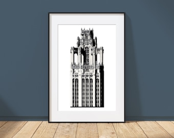 Tribune Tower - Chicago, Illinois - Art Deco Tower Zeichnung - Architektur Kunstdruck