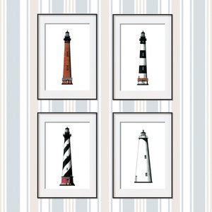 Lighthouses of the Outer Banks (Set of 4) - Outer Banks, North Carolina - Architecture Art Prints