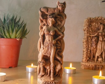 Freyja, estátua de Freya, estátua de Freyja Escultura em madeira de Freya Deusa nórdica Pagão nórdico Altar nórdico Estatueta de Freya escandinava Deuses escandinavos