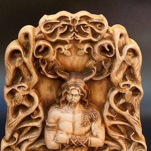 Cernunnos Sculpture Wooden Forest God Altar Doll Pagan Horned Gay Idol Witchy Gift Detailed Ash Tree Carving