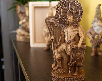 Bragi Hand-Carved Ash Wood Norse God Statue 6 Inches 15 cm Pagan Altar Decor, Viking Mythology Figurine, Nordic Gods Memento Gift