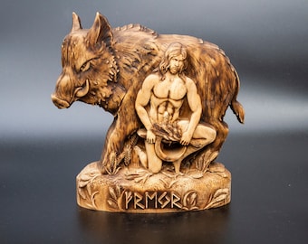 Freyr Sculpture Wooden Norse God of Fertility and Prosperity Ash Wood Tabletop Figurine