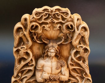 Cernunnos Sculpture Wooden Forest God Altar Doll Pagan Horned Gay Idol Witchy Gift Detailed Ash Tree Carving