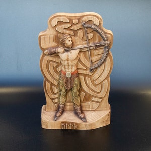 Ullr Ullr statue Norse pagan Asatru Wooden Statuette, Norse mythology Norse God of Winter and Hunting