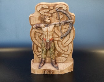 Ullr Ullr statue Norse pagan Asatru Wooden Statuette, Norse mythology Norse God of Winter and Hunting