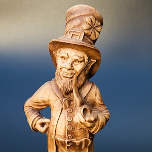Leprechaun Wooden Sculpture, Irish Wish-granting Wizard