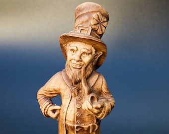 Leprechaun Wooden Sculpture, Irish Wish-granting Wizard