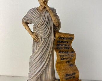 Seneca Wooden Statue Wood-Carved Roman Stoic Philosopher Figurine  Classical Wisdom Sculpture, Ancient History Home Decor Inspirational Gift