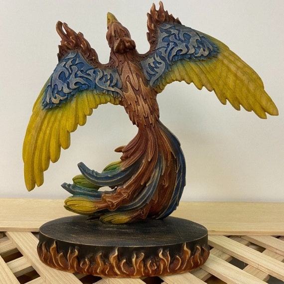 Figurine Phénix En Résine - Mythique Oiseau De Feu - Statue Peinte à La Main, 12 Cm - Déco Intérieure élégante