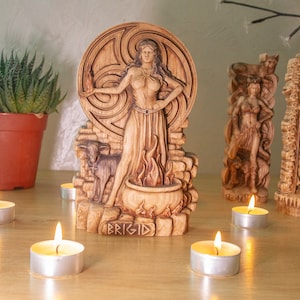 Brigid Statue Norse Goddess Celtic Figurine Irish Gods Wooden Sculpture Pagan Altar Art Souvenir North Characters