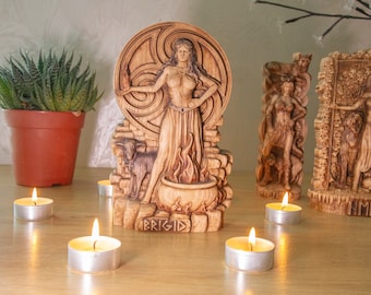 Brigid Statue Norse Goddess Celtic Figurine Irish Gods Wooden Sculpture Pagan Altar Art Souvenir North Characters
