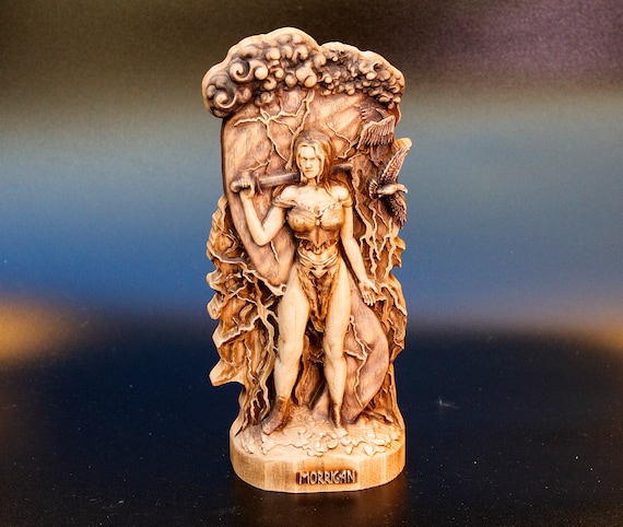 Morrigan Goddess of War and Abundance Wooden Sculpture Heroic Figurine Scandinavian Gods Statue Altar Souvenir North Norse Characters