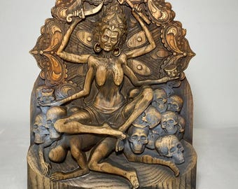 Chamunda Chamunda goddess Kali statue Durga Goddess statue Hindu goddess Chamunda mata Chamunda art Wood carving Protection altar Hindu