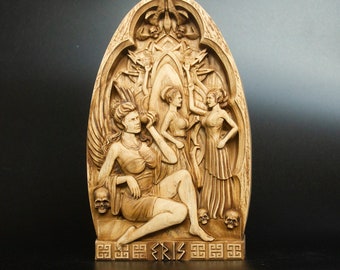 Eris Wood Statue Sculpture Wooden Greek Goddess of Dissent and Chaos Trojan War Ash Wood Tabletop Figurine