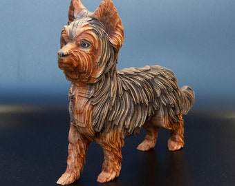 York Terrier - Charming Handcrafted Wooden York Terrier Statuette: A Whimsical Canine Delight
