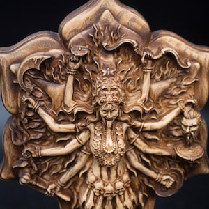 Kali Kali statue Sculpture Wooden Hindu Goddess of Warriors Parvati Shivas Wife Incarnation Ash Wood Tabletop Figurine