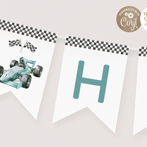 EDITABLE Fast One Boy First Birthday High Chair Banner I Vintage Race car Garland I Racing Bunting Pennant Flags I Instant Download 042 FB