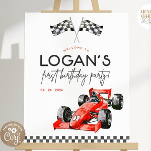 EDITABLE Fast One Boy First Birthday Welcome sign I Vintage Red Race car DIY template I Racing car First Year Sign I Instant Download 043 WS