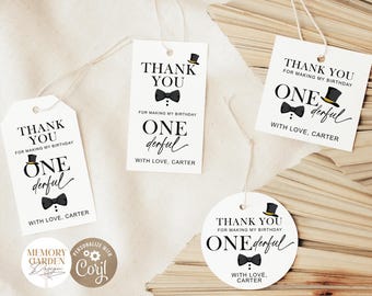 Little Mr OneDerful Boy First Birthday favor tags template I Editable Simple Minimalist gentleman gift thank you I Instant Download 065 Tg