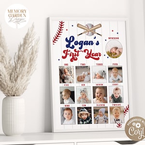 Rookie of the Year First Birthday Milestone Photo board I Baseball 1st Boy Theme I Baseball Board 1st Year Sign I Instant Download 026 PP