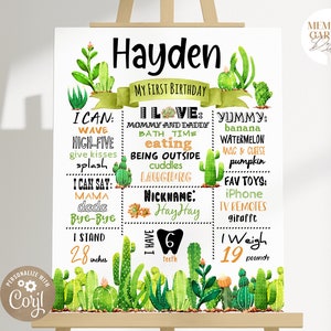 EDITIERBARE Kaktus Sukkulenten erste Geburtstag Chalkboard Poster I Druckbare Meilenstein Banner Smash Cake Party. Personalisierte Digitale Datei 127