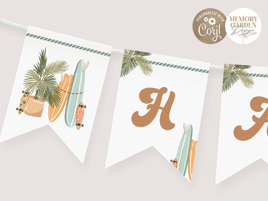 The Big One High Chair Banner – Wave & Surfboard 1st Birthday Decor, Summer Beach Party Highchair Decoration