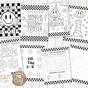 Pagine da colorare di One Happy Dude Birthday MODIFICABILI I Attività di compleanno con faccine sorridenti I Posizionamento di colorazione per feste I Download immediato 008 CP